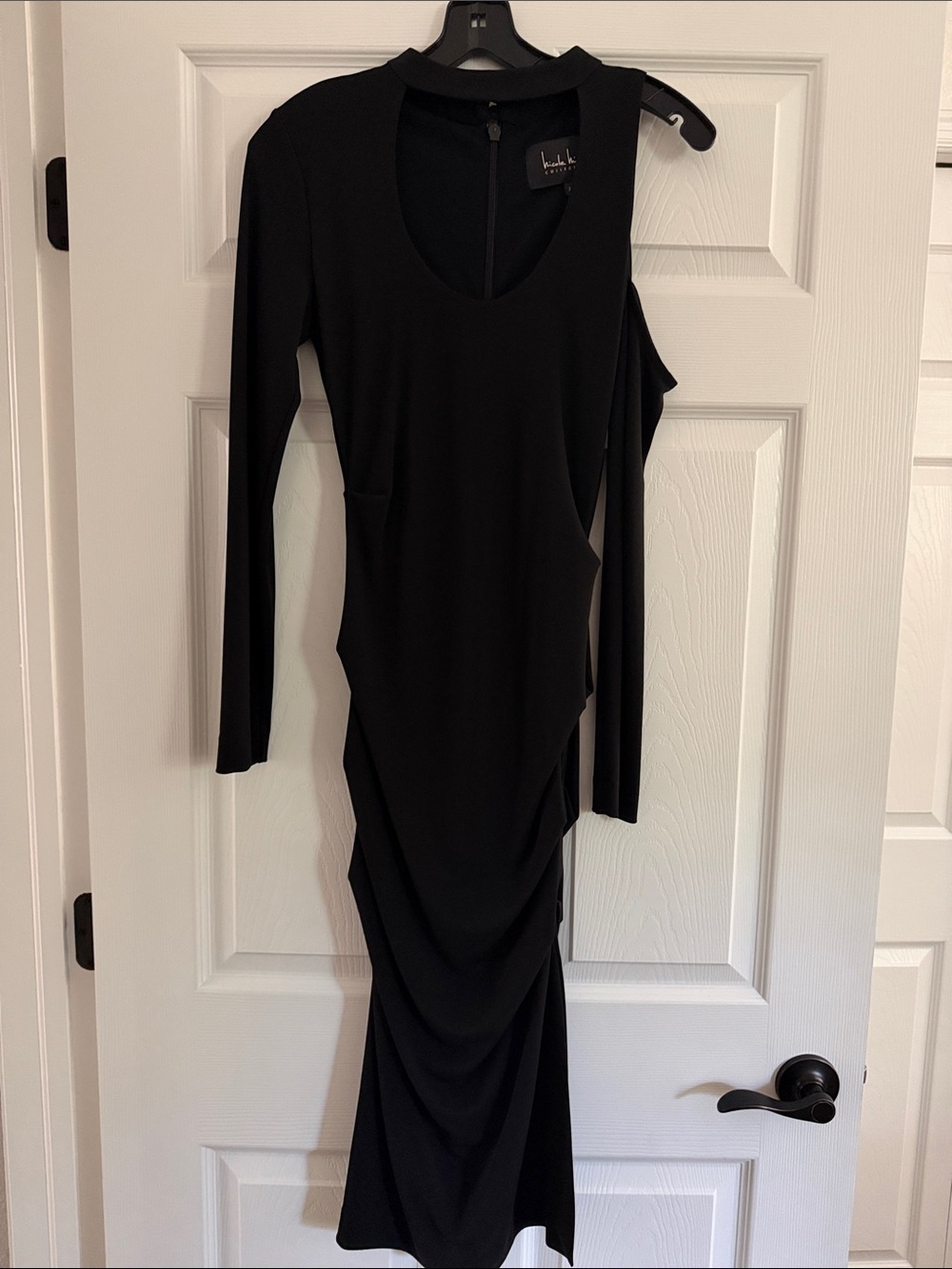 Nicole Miller Black Long Sleeve Ruched Midi Dress